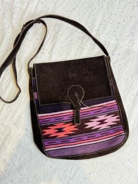 Handmade Ecuadorian Suede Boho Crossbody Bag Woven Tribal Textile